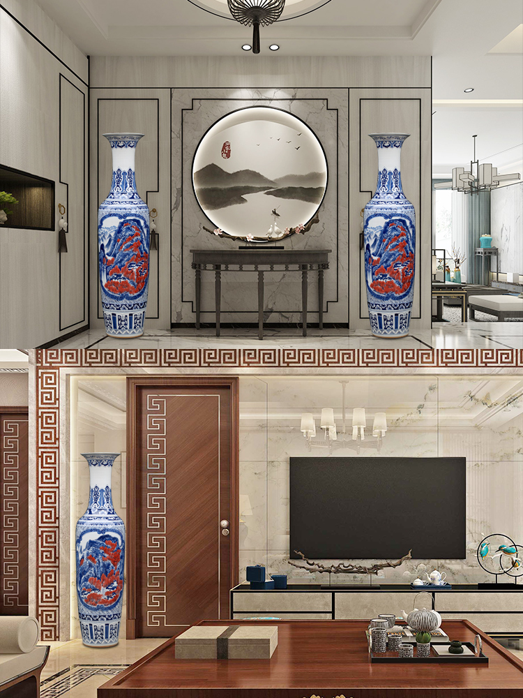 Jingdezhen ceramics hand - made landscape painting of large vase sitting room of Chinese style household decorative furnishing articles opening gifts