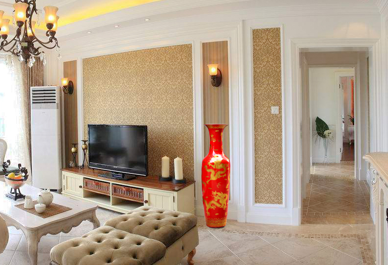 Jingdezhen ceramic Chinese red Jin Longtu of new home sitting room of large vase housewarming hotel adornment is placed at the feel