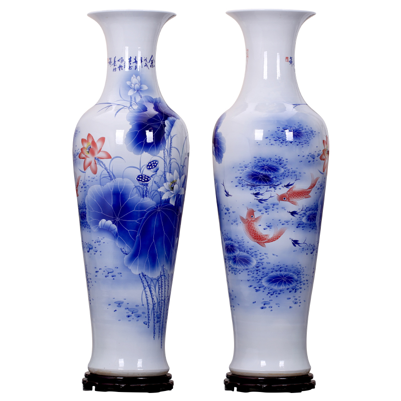 Jingdezhen ceramic big new Chinese style living room hand - made porcelain vase peony large landing place hotel gift