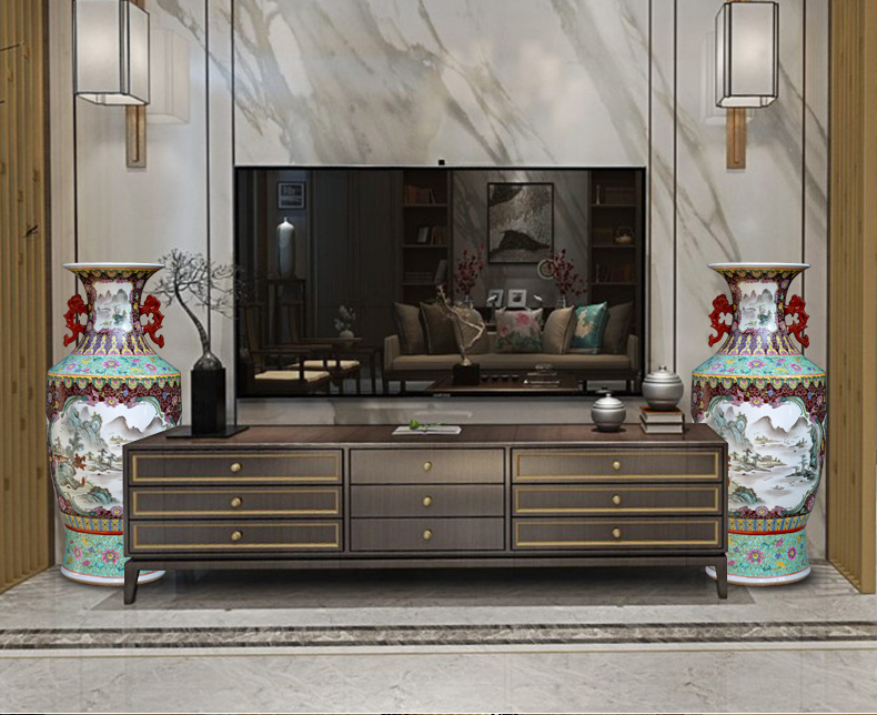Jingdezhen ceramic hand - made landscape painting big vase household stores sitting room be born Chinese penjing opening gifts