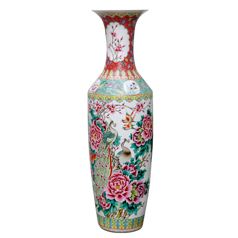 Jingdezhen ceramic hand - made peacock peony ground ceramic vase home sitting room of Chinese style adornment furnishing articles