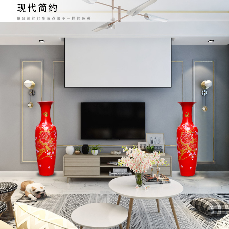Jingdezhen ceramics China red peony figure blooming flowers large vases, sitting room of Chinese style household furnishing articles