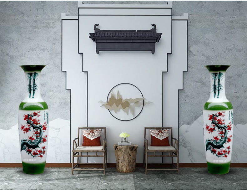 Jingdezhen ceramics of large vases, hand - made peony name plum flower carving shadow qdu porcelain sitting room adornment is placed