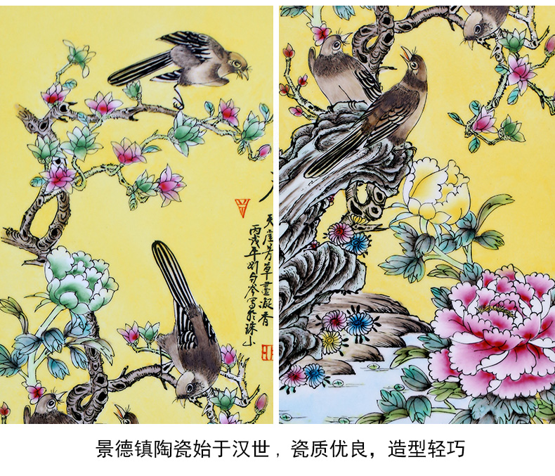 Jingdezhen porcelain plate painting birds and flowers of spring, summer, autumn and winter four screen adornment home sitting room hangs a picture the study opening gifts