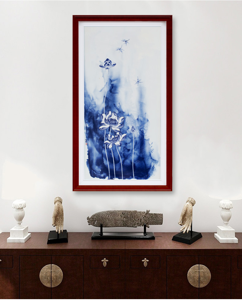 Modern home sitting room hangs a picture of jingdezhen blue and white porcelain plate painting lotus sitting room adornment bedroom wall mural furnishing articles