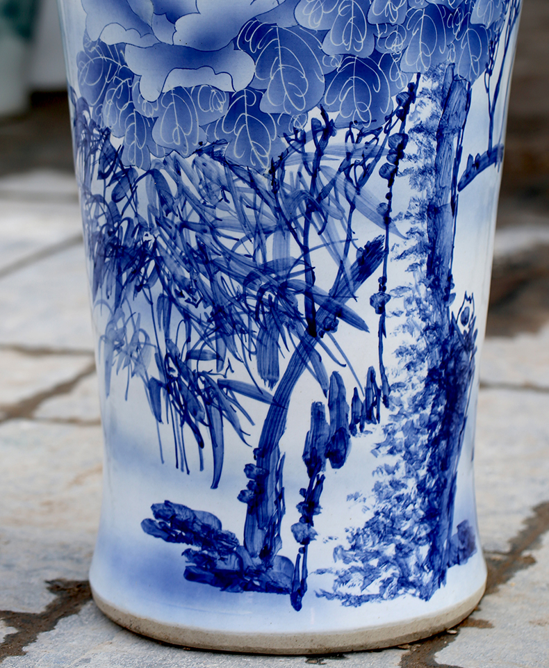 Jingdezhen blue and white ceramics hand - made peony landing big vase home sitting room adornment hotel furnishing articles