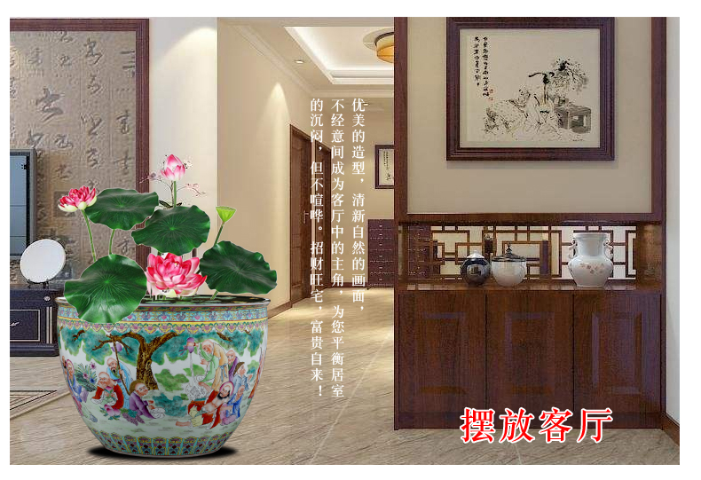 Jingdezhen chinaware lotus bowl lotus tortoise cylinder painting and calligraphy calligraphy and painting scroll feng shui plutus daikin cylinder aquarium