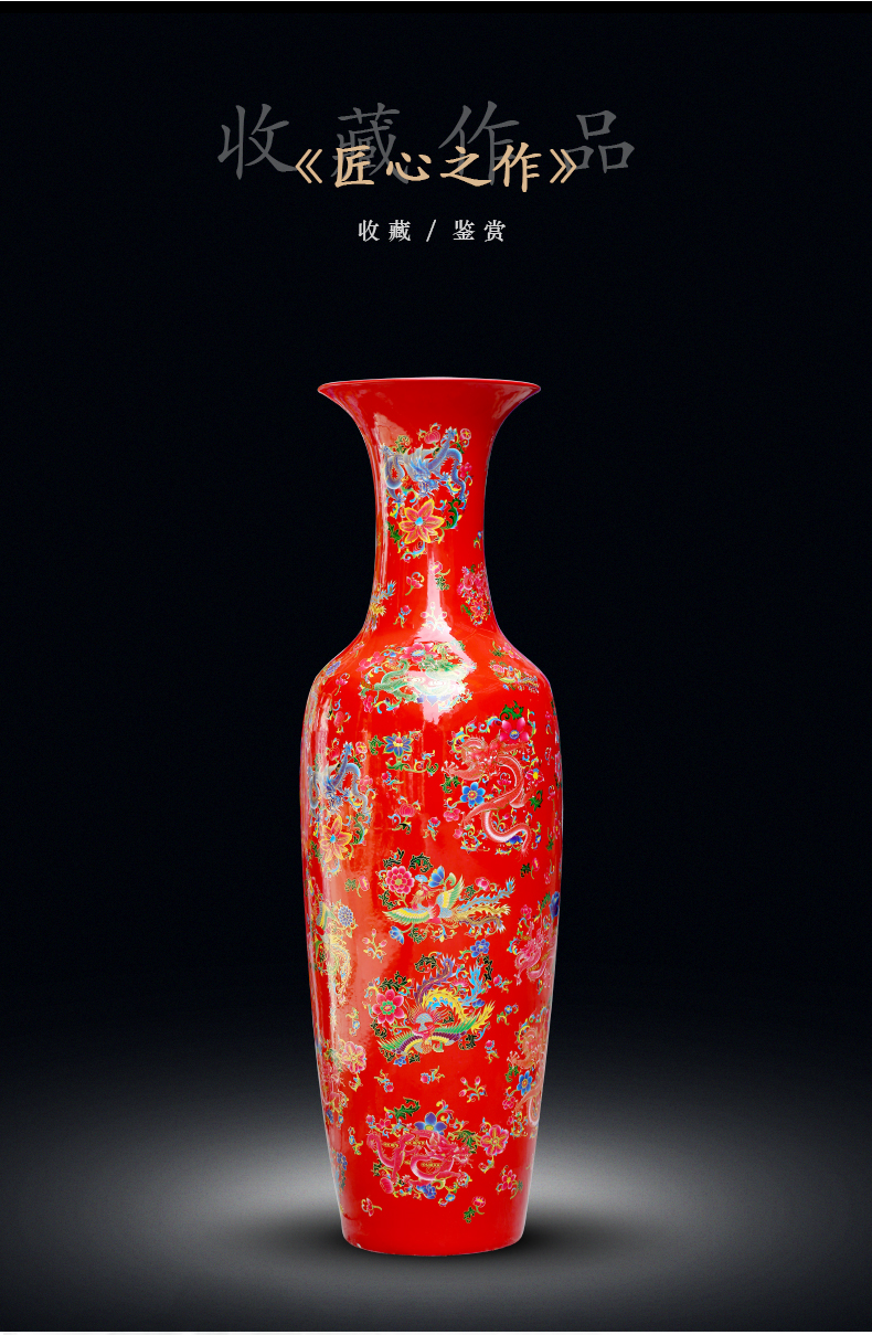 Jingdezhen ceramic vase of large sitting room flower arranging Chinese red longfeng porcelain hotel wedding big furnishing articles