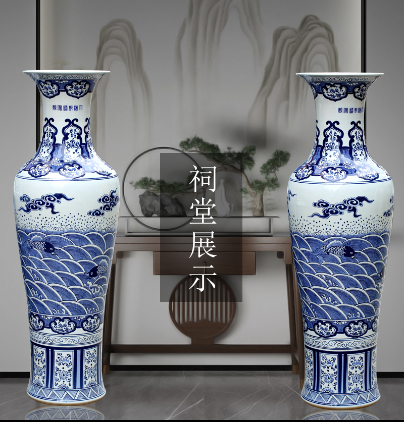 Big jingdezhen blue and white porcelain vase hand - made from year to year wining the sitting room of Chinese style ceramic furnishing articles store opening gifts