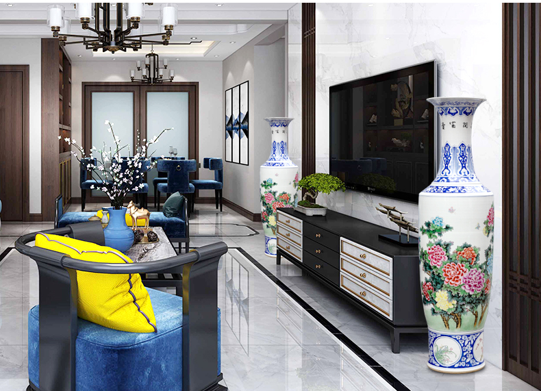 Jingdezhen ceramic hand - made blooming flowers sitting room of large vase household furnishing articles hotel opening gifts