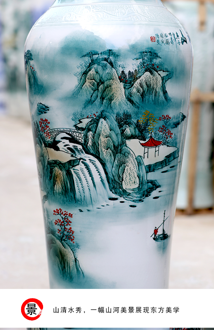 Jingdezhen ceramics hand - made splendid sunvo landing place to live in the living room TV cabinet landscape painting large vase