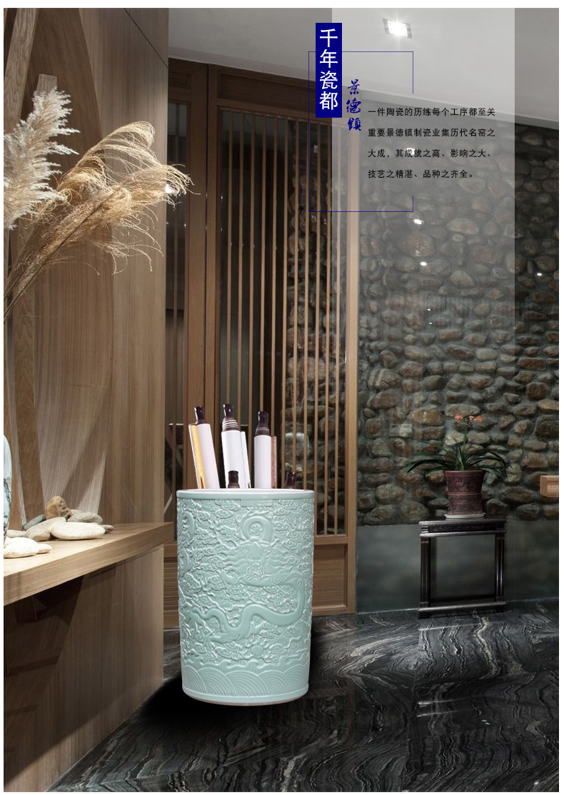 Jingdezhen ceramics carved dragon quiver large vases, decorative furnishing articles sitting room floor painting and calligraphy tube scroll calligraphy and painting