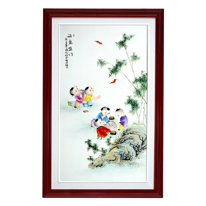 Jingdezhen porcelain plate painting enamel lad figure sitting room of Chinese style household hangs a picture of sofa setting wall decoration