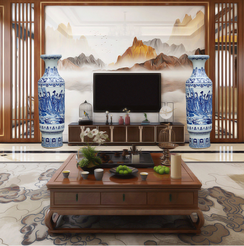 Jingdezhen blue and white porcelain hand - drawn characters figure sitting room of large vase household archaize ceramic furnishing articles opening gifts