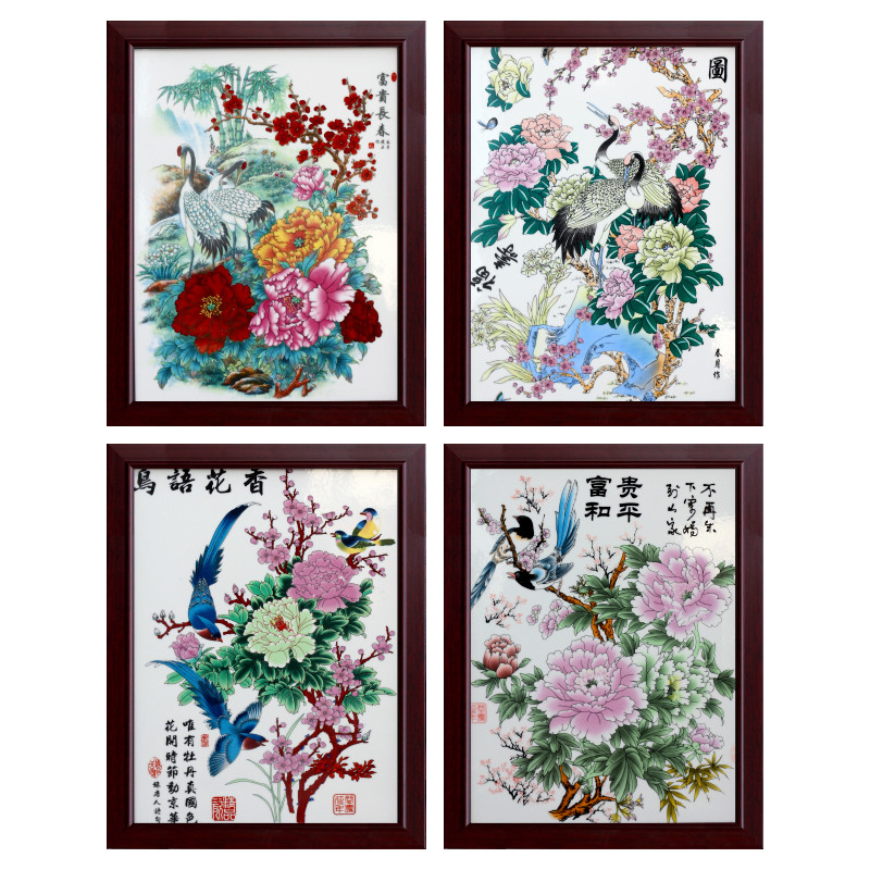 Jingdezhen ceramic painter powder enamel porcelain plate in the sitting room adornment picture four screen corridor corridor murals