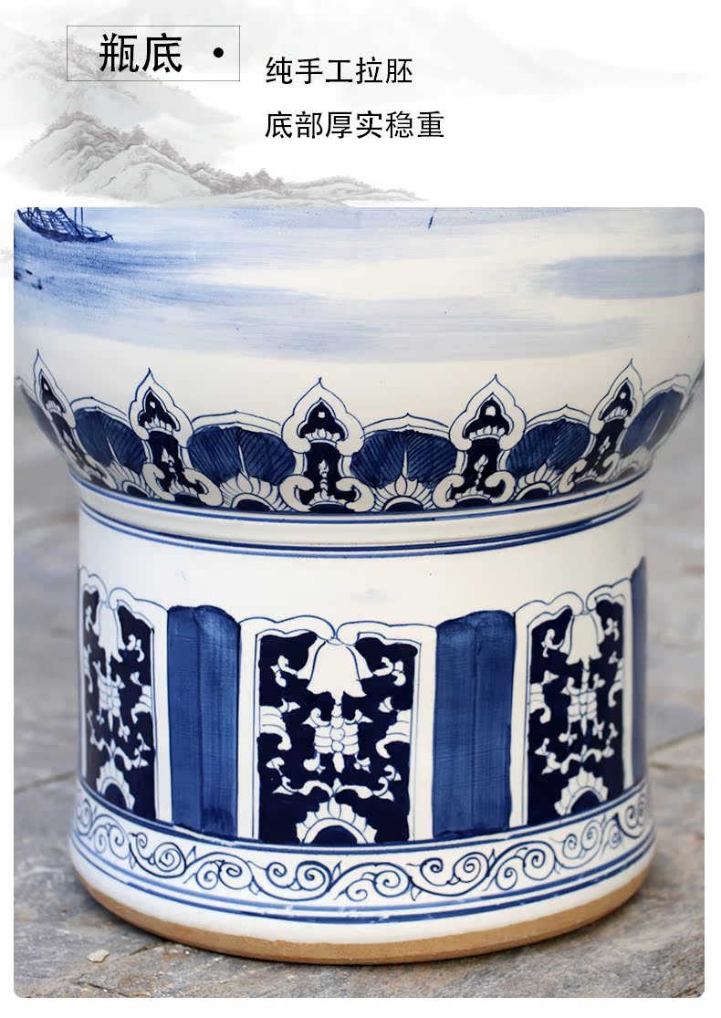 Blue and white porcelain of jingdezhen ceramics landscape painting big vase decoration to the hotel open living room floor office furnishing articles