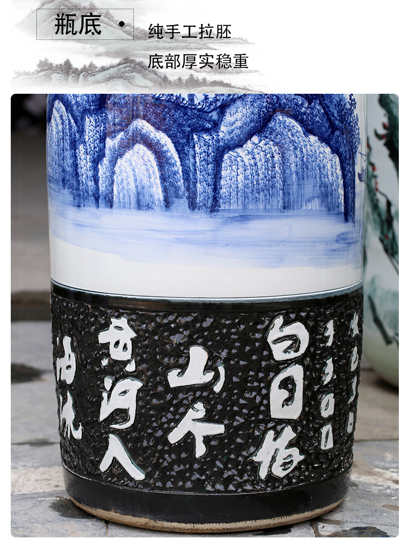 Jingdezhen ceramic vase of large sitting room adornment large - sized quiver furnishing articles hand - made of blue and white porcelain hotel gift