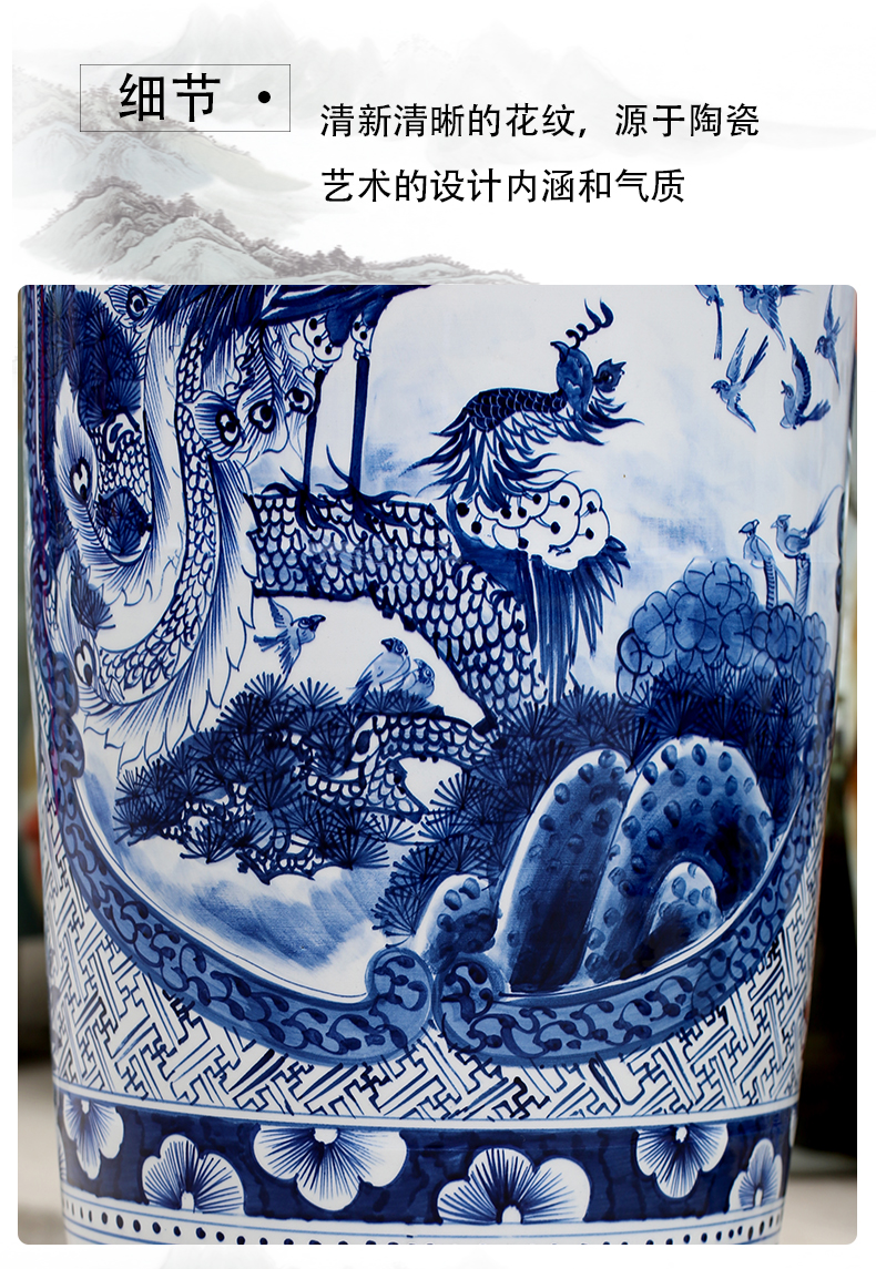 Jingdezhen blue and white porcelain painting birds pay homage to the king of large vase home sitting room place hotel opening gifts