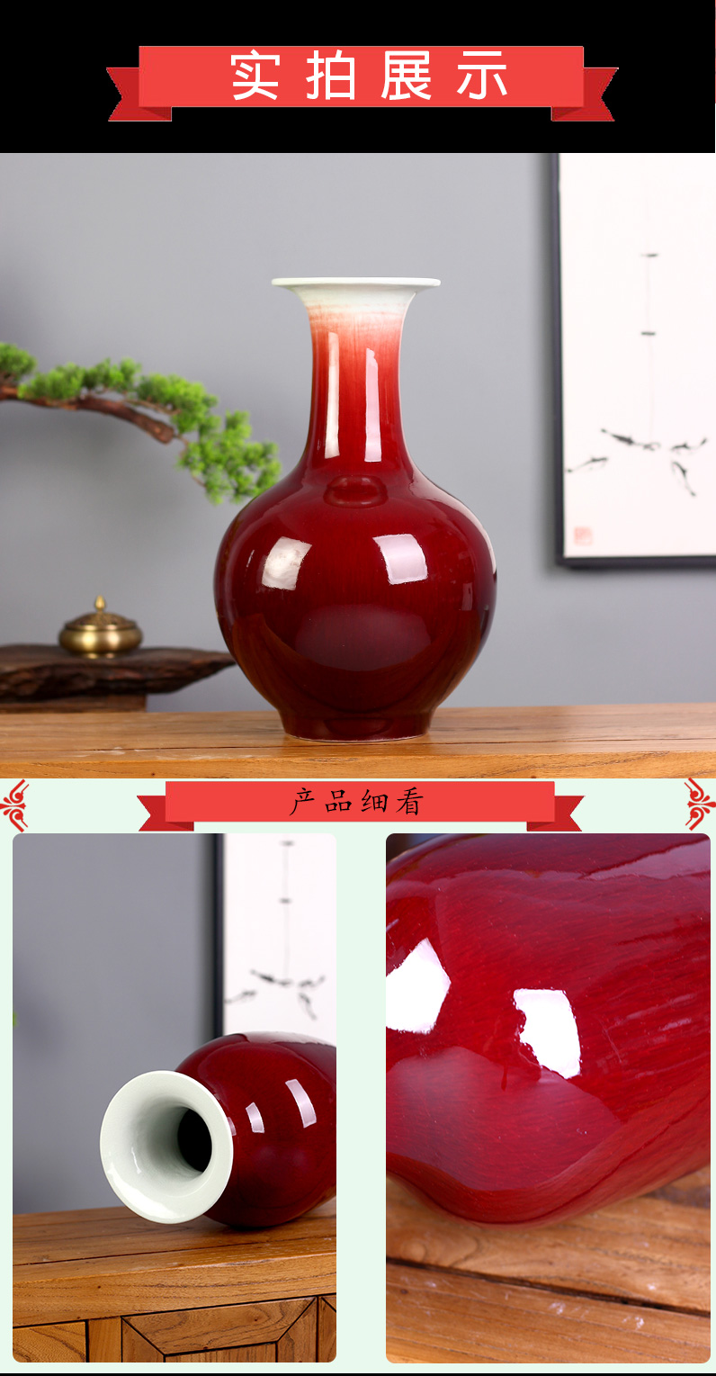 Jingdezhen ceramics up red vase Chinese style household decorates sitting room classical handicraft furnishing articles flower arrangement