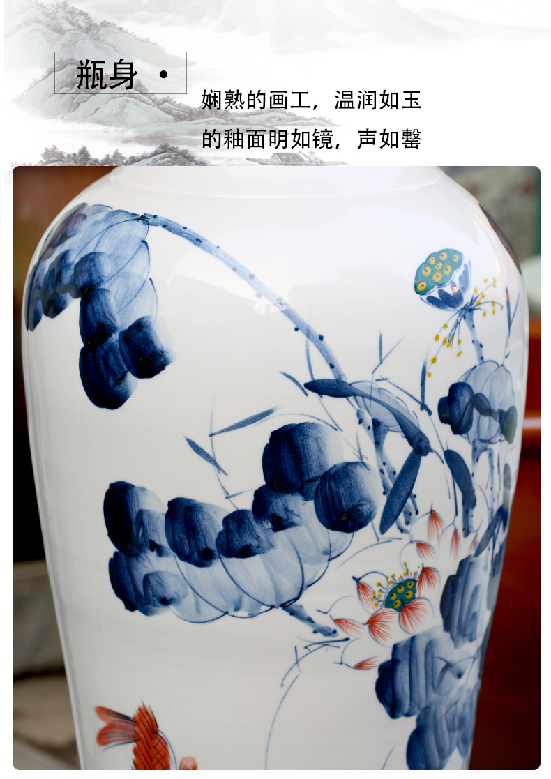 Jingdezhen ceramics hand - made five - flavored fish landing place to live in the sitting room is big vase opening gifts