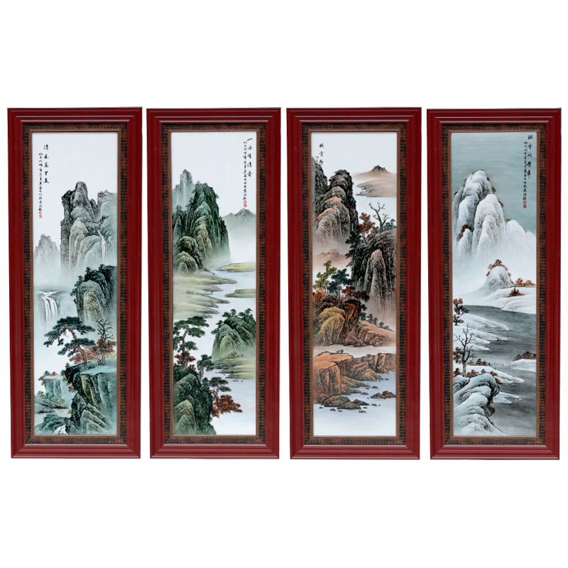 Jingdezhen ceramic plate the draw four screen hand - made pastel landscapes hang a picture to the sitting room adornment picture of new Chinese style antique painting