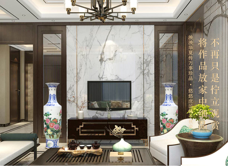 Jingdezhen ceramic hand - made blooming flowers sitting room of large vase household furnishing articles hotel opening gifts