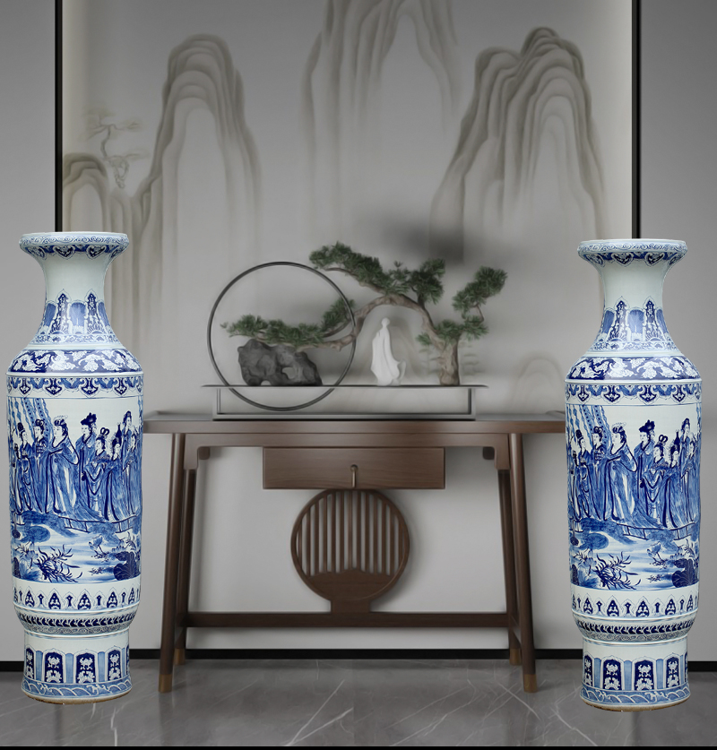 Jingdezhen blue and white porcelain hand - drawn characters figure sitting room of large vase household archaize ceramic furnishing articles opening gifts