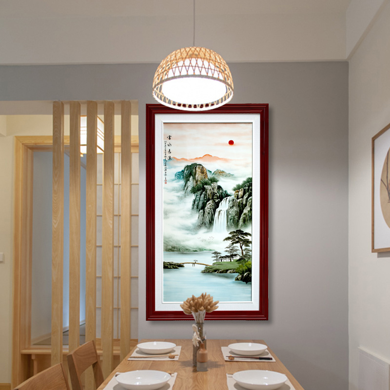 Jingdezhen porcelain plate painting hill high water is long sitting room background wall porch study bedroom adornment household hangs a picture