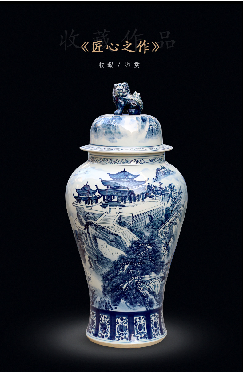 Jingdezhen ceramic general blue and white porcelain pot landscape furnishing articles the receive the study decorate the sitting room porch Chinese vessels
