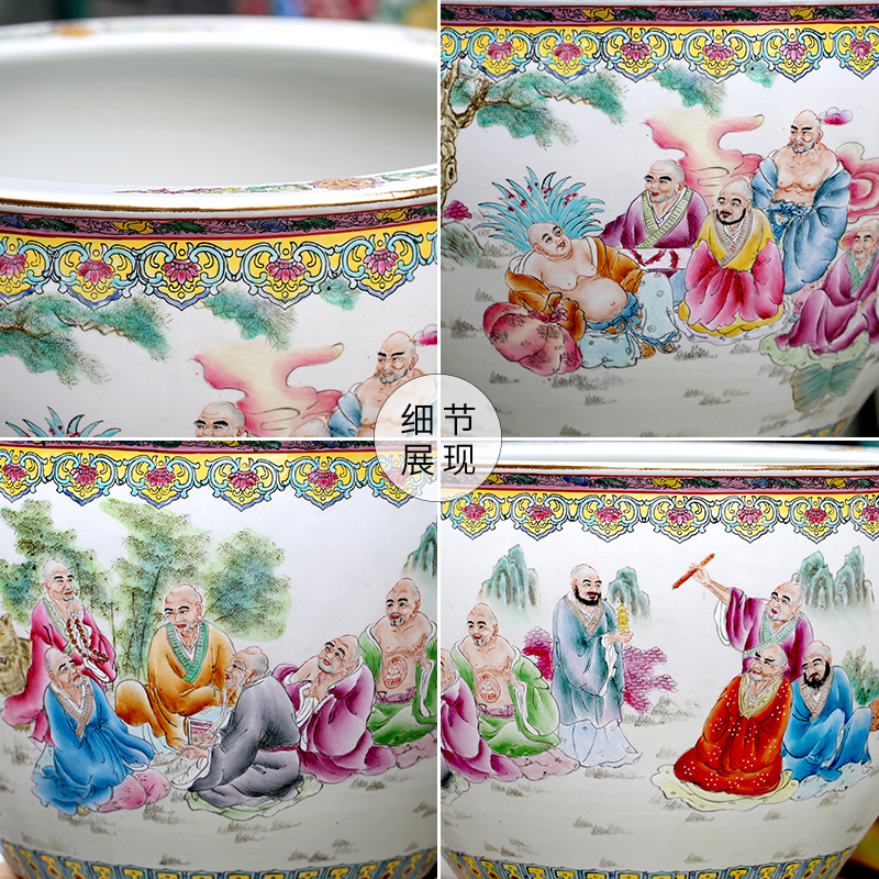 Jingdezhen ceramic aquarium hand - drawn characters figure bamboo seven sages tortoise cylinder office furnishing articles calligraphy and painting to receive the study