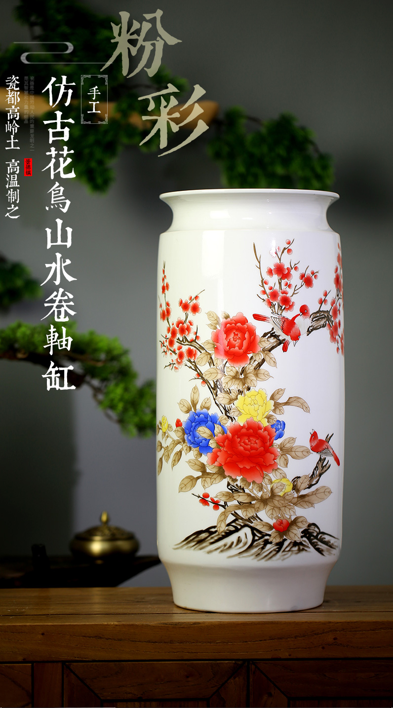 Jingdezhen ceramic quiver sitting room decoration vase furnishing articles study calligraphy and painting scroll painting of flowers and landscape painting to receive the goods