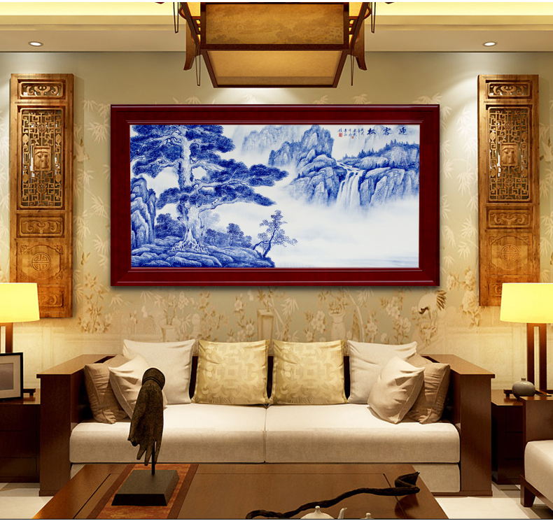 Guest - the greeting pine mural sofa setting wall of blue and white porcelain jingdezhen ceramics sitting room adornment picture of modern Chinese style hang a picture