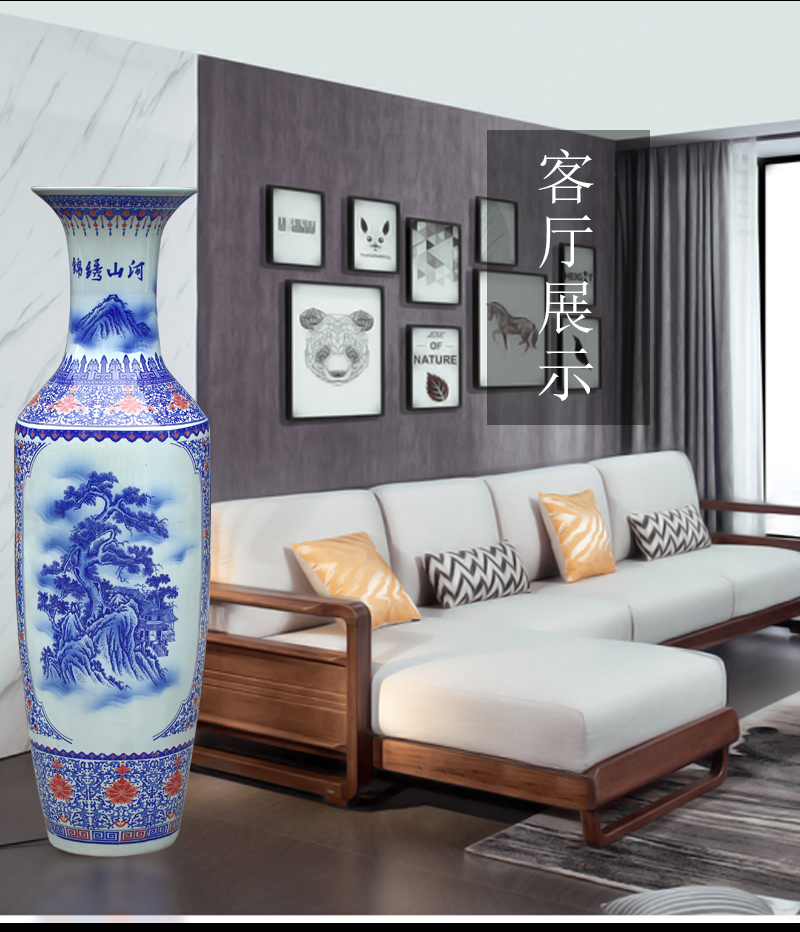 Jingdezhen blue and white landscape splendid sunvo large vases, sitting room of Chinese style household furnishing articles ceramic decorations