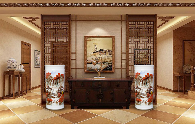 Jingdezhen ceramic hand - made sitting room adornment is placed high quiver of large red vase word calligraphy and painting scroll cylinder