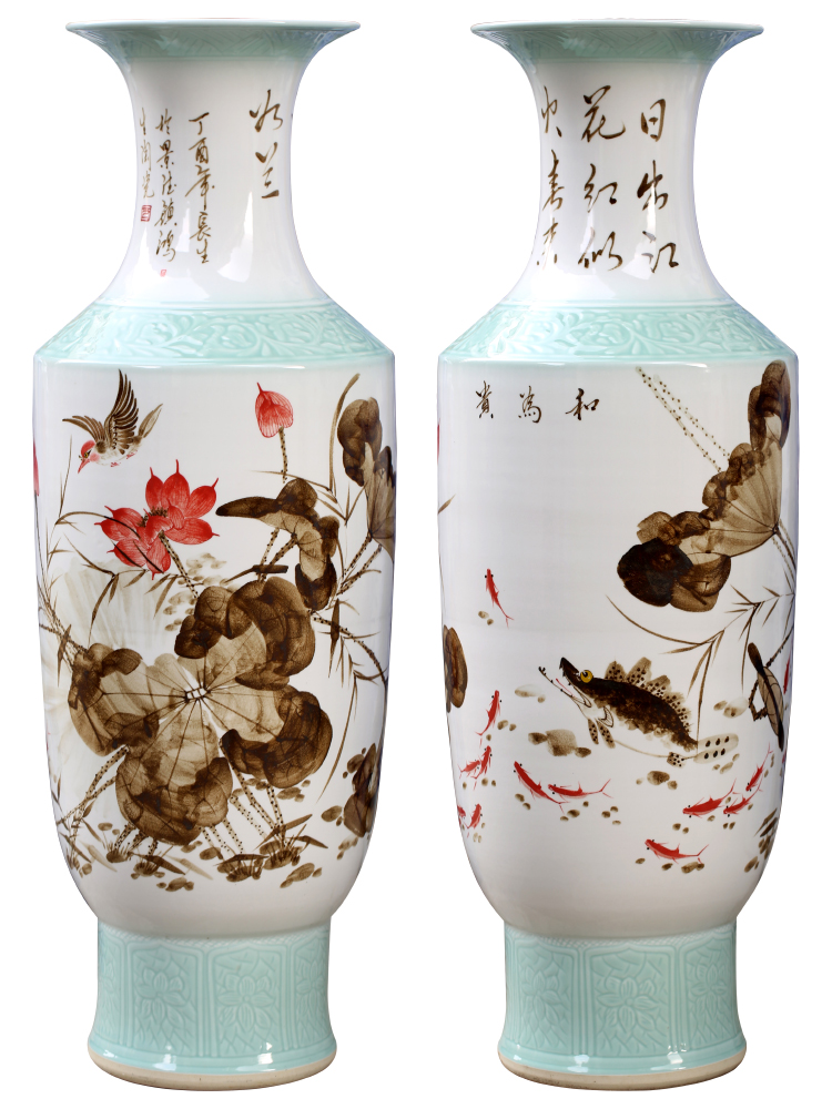 Jingdezhen ceramics of large vases, hand - made famille rose porcelain of reconciliation sitting room adornment large - sized furnishing articles