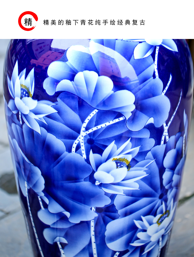 Jingdezhen blue and white porcelain painting lotus fish landing big vase household contracted sitting room ceramic furnishing articles ornaments