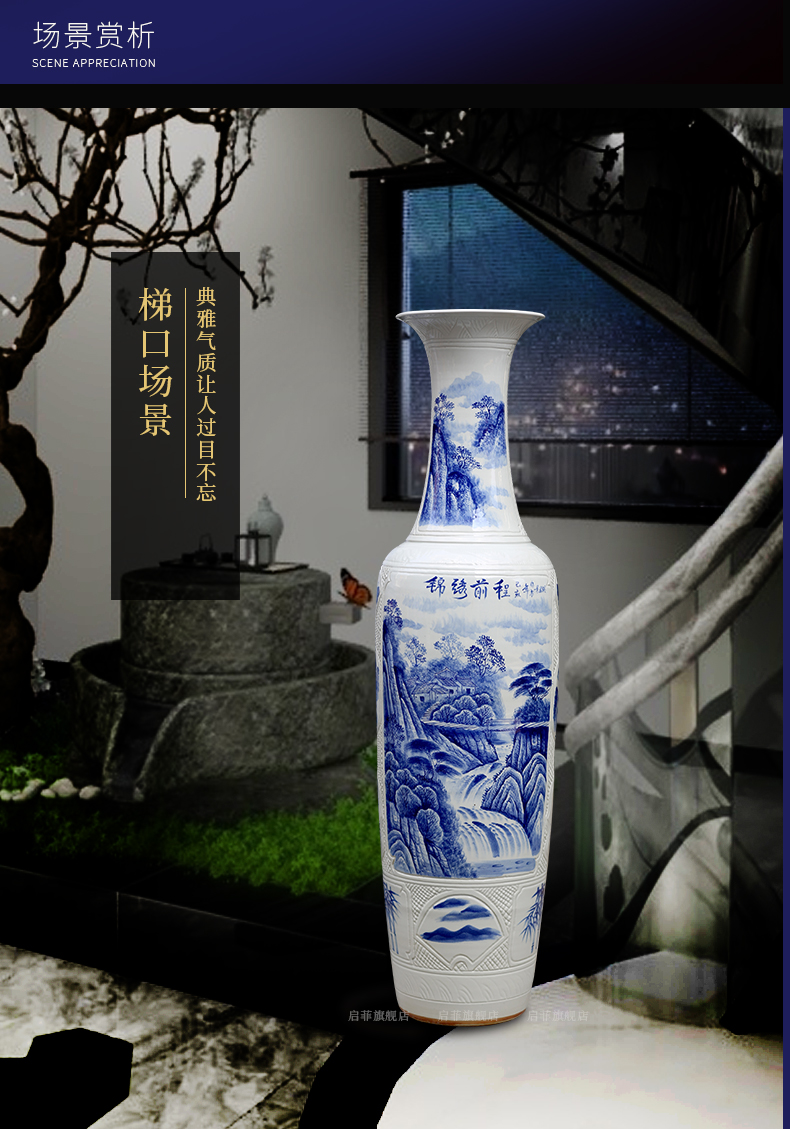 Jingdezhen landing big hand blue and white porcelain vase sitting room adornment porch hotel ceramics large furnishing articles