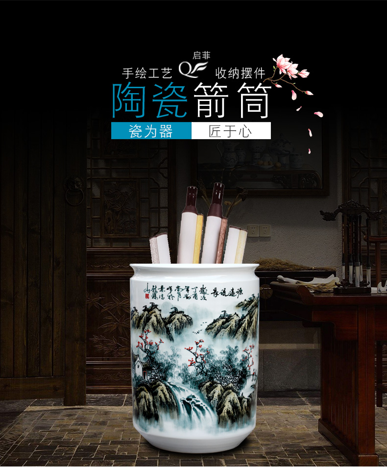 Jingdezhen ceramics hand - made quiver large vases, decorative furnishing articles sitting room floor painting and calligraphy tube of calligraphy and painting scroll cylinder