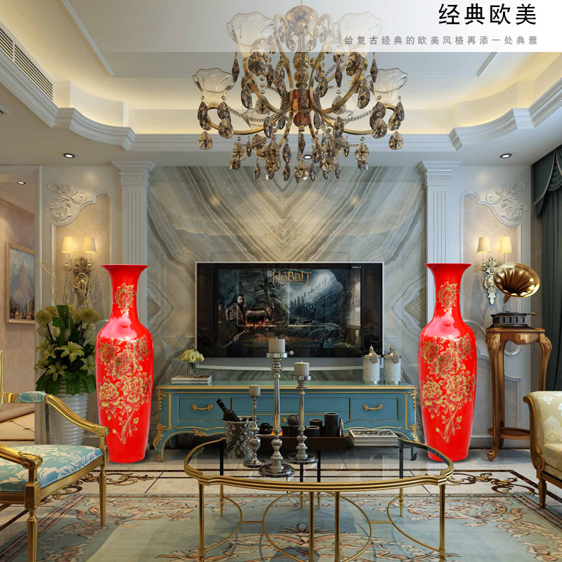 Jingdezhen ceramic Chinese red gold peony sitting room of large vase household furnishing articles wedding decoration opening gifts