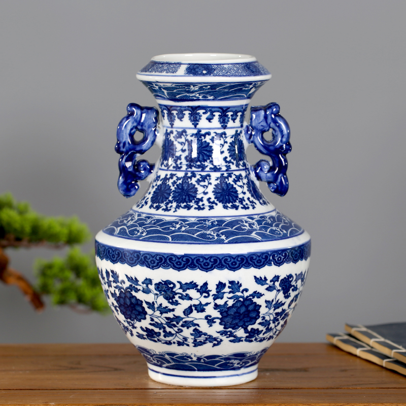 Blue and white porcelain vase rich ancient frame furnishing articles flower arranging Chinese jingdezhen ceramics sitting room home wine ark, adornment