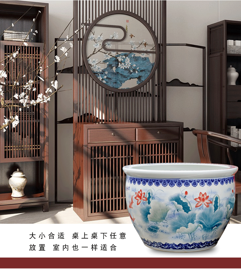 Jingdezhen ceramic aquarium hand - made of lotus pond turtle appeal cylinder courtyard sitting room floor furnishing articles pot pot cultivation