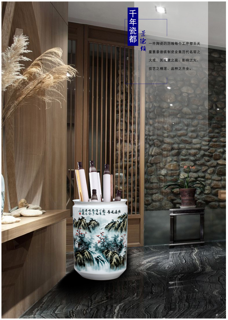 Jingdezhen ceramics hand - made quiver large vases, decorative furnishing articles sitting room floor painting and calligraphy tube of calligraphy and painting scroll cylinder