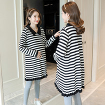 Autumn dresses for pregnant women spring and autumn outer wear fashionable knitted bottoming shirts trendy moms loose-fitting tops and sweater suits