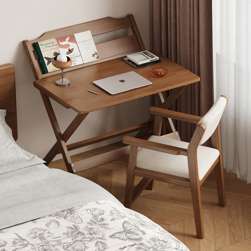 All Solid Wood Folding Table, Home Office Desk, Small Apartment Square X-Shaped Folding, No Installation Required, Study Desk, Computer Desk