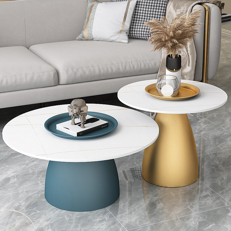 Modern light luxury rock plate coffee table table simple small apartment living room Nordic side table iron round table creative round tea table