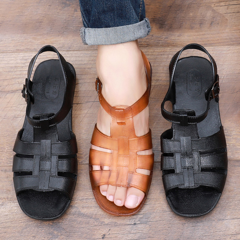 Men's Sandals for Summer, Flat, Non-Slip, Wear-Resistant, Retro, Old-Fashioned 80S Style, Middle-Aged and Elderly Dad Shoes, Beach Shoes