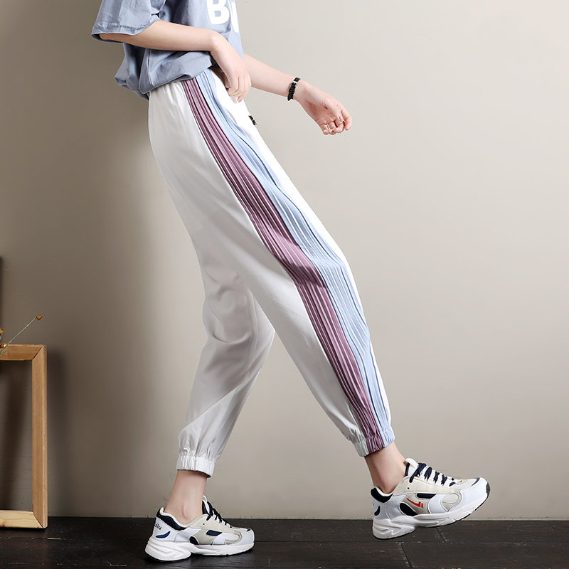 2023 Summer slim fit new mistress sportswear women dress Harlan big code loose bunches foot ice silk cool casual pants-Taobao