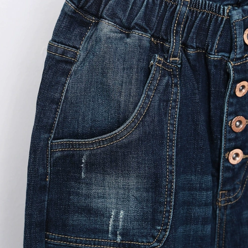 Джинсы, штаны, большой размер, свободный крой, эластичная талия, высокая талия