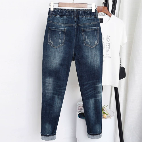 Джинсы, штаны, большой размер, свободный крой, эластичная талия, высокая талия