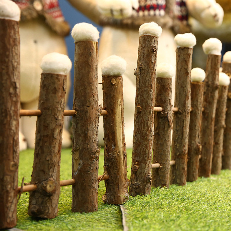 Log Fence Christmas Decoration Indoor Outdoor Wooden Fence Fence Garden Fence Round Stakes Wooden Fence